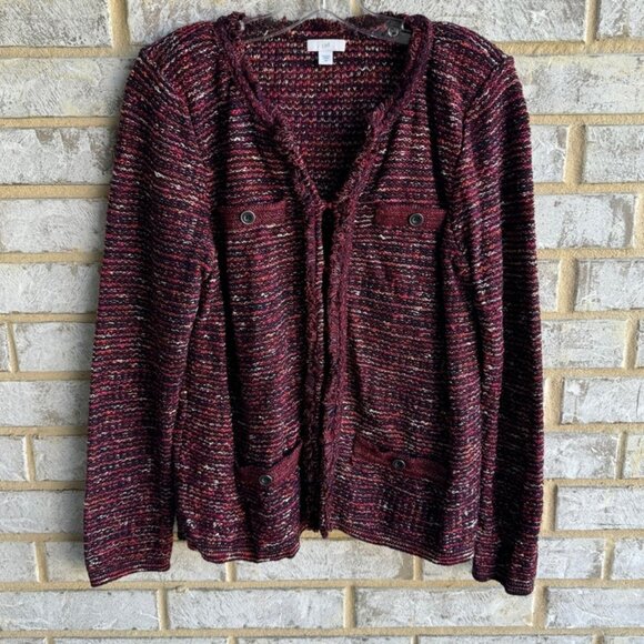 J. Jill Burgundy Multi Tweed Long Sleeve Sweater Women's Size M. - Picture 1 of 9